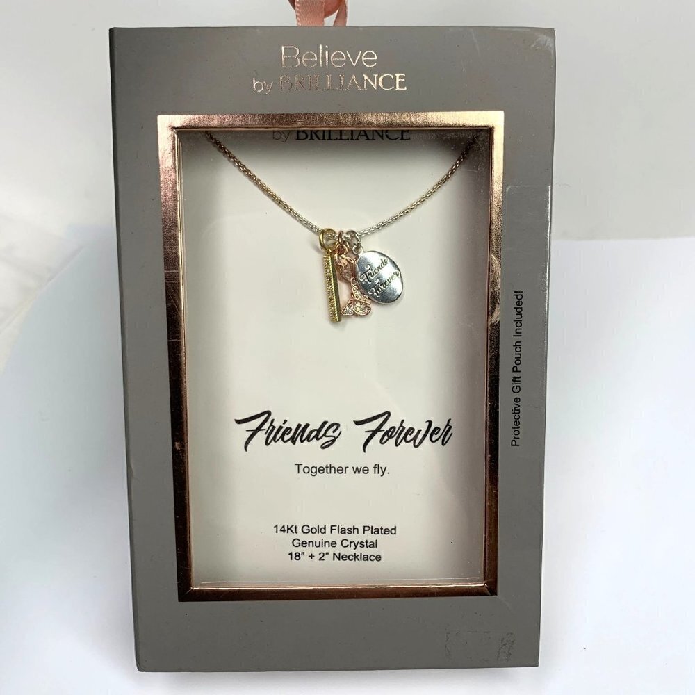 Believe by Brilliance Friends Forever 14Kt Gold Plated Crystal Charm Necklace